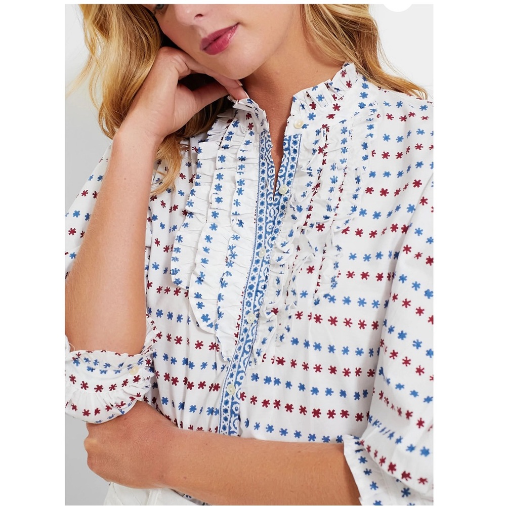 OLIPHANT Ellis Blue Ruffle Front Button Blouse - Picture 5 of 12